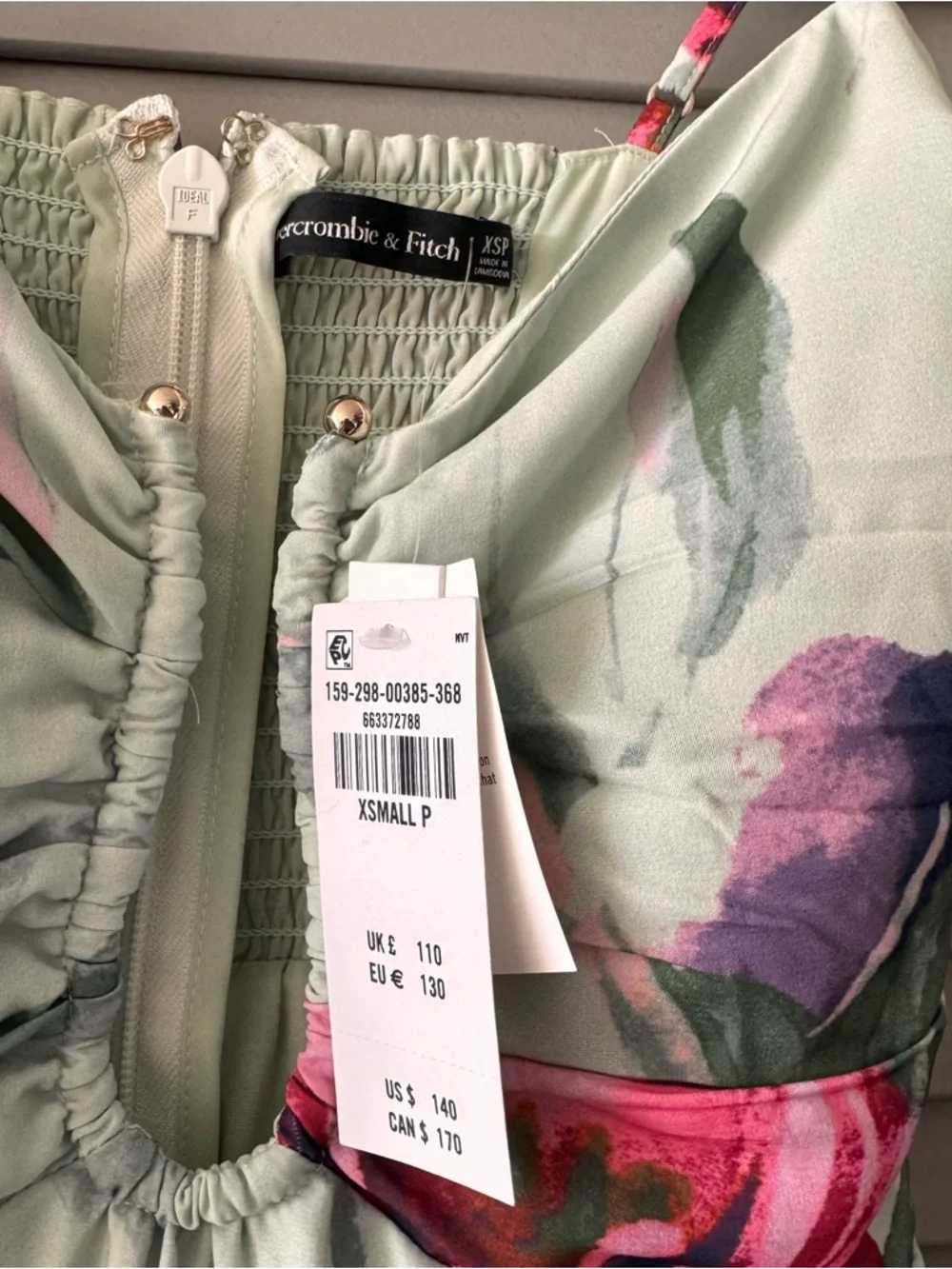 Abercrombie & Fitch Bra-Free Hardware Maxi Dress Mint Green Floral NWT